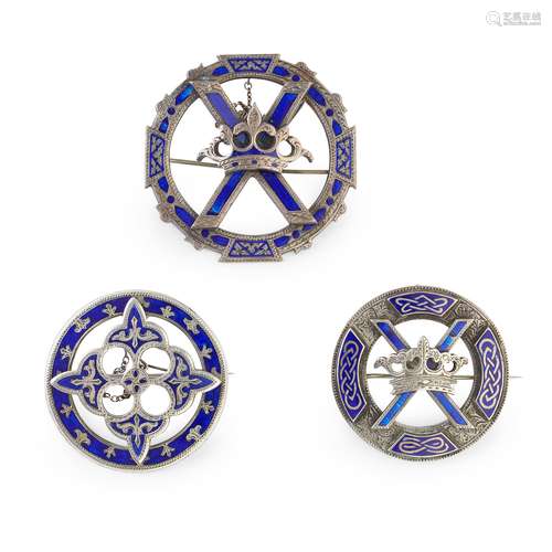 THREE SCOTTISH SILVER AND ENAMEL BROOCHES