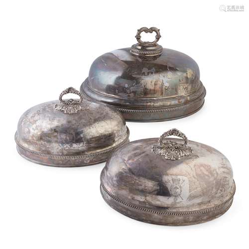 A GRADUATED SET OF THREE SILVER PLATED MEAT COVERS MID-19TH CENTURY