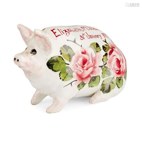 A SMALL WEMYSS WARE MONEY BOX PIG 'CABBAGE ROSES' PATTERN, DATED 1925