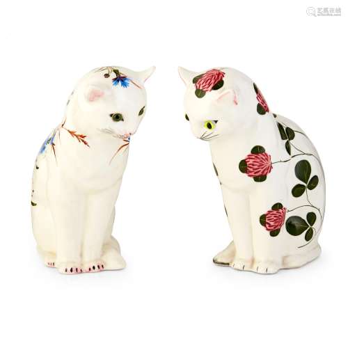 TWO WEMYSS WARE CATS, FOR PLICHTA, LONDON 'CORNFLOWER' AND 'CLOVER' PATTERNS, POST 1930