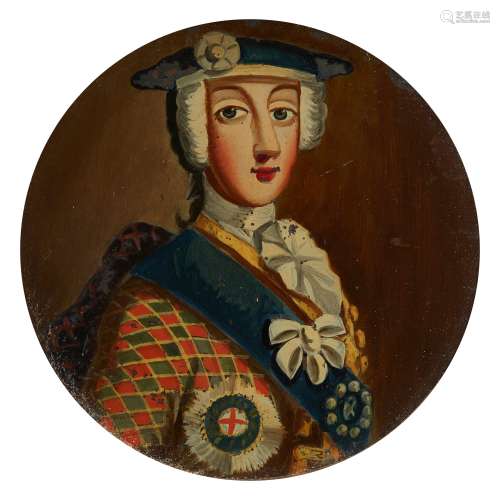 A REVERSE PAINTED ON GLASS PORTRAIT OF PRINCE CHARLES EDWARD STUART 18TH CENTURY
