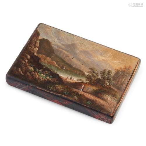 ROBERT BURNS INTEREST - A MAUCHLINE TARTANWARE AND PAINTED CARD CASE LATE 19TH CENTURY
