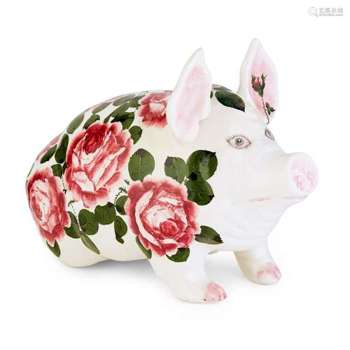 A LARGE & UNUSUAL WEMYSS WARE PIG MONEYBOX, FOR PLICHTA, LONDON ‘CABBAGE ROSES’ PATTERN, POST 1930