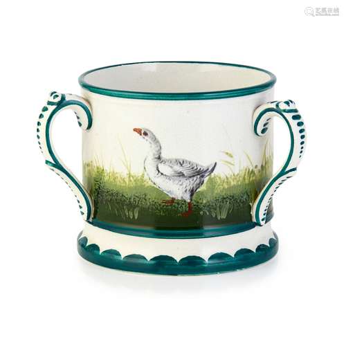 A SMALL WEMYSS WARE LOVING CUP 'GEESE' PATTERN, CIRCA 1900