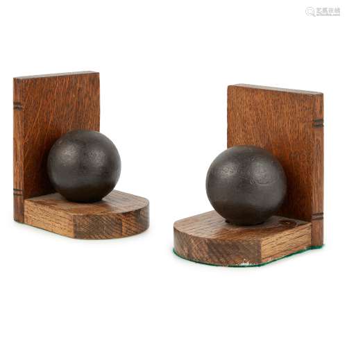 A PAIR OF MOUNTED CANNON BALLS MID-19TH CENTURY