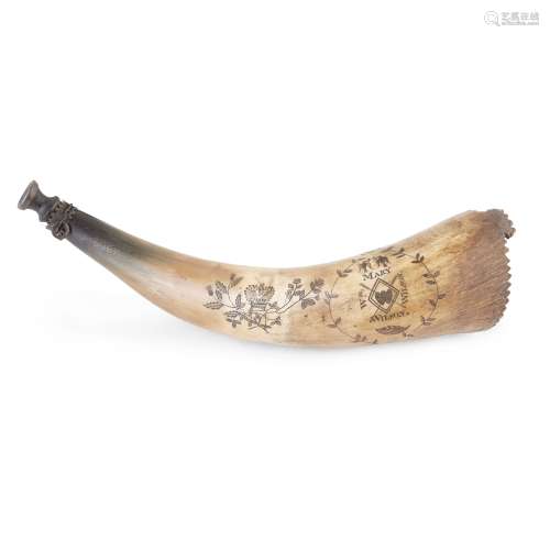 AN ENGRAVED POWDER HORN EARLY 19TH CENTURY
