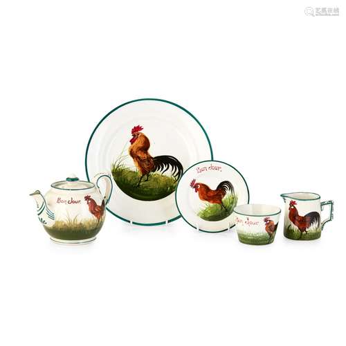 A WEMYSS WARE ‘BONJOUR’ ASSEMBLED TEA SERVICE ‘BROWN COCKEREL & HEN’ PATTERN, EARLY 20TH CENTURY