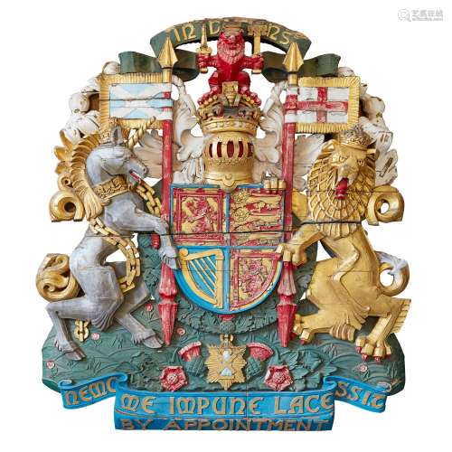 A MONUMENTAL ROYAL SCOTTISH CARVED POLYCHROME COAT OF ARMS FOR JENNERS DEPARTMENT STORE, EDINBURGH,
