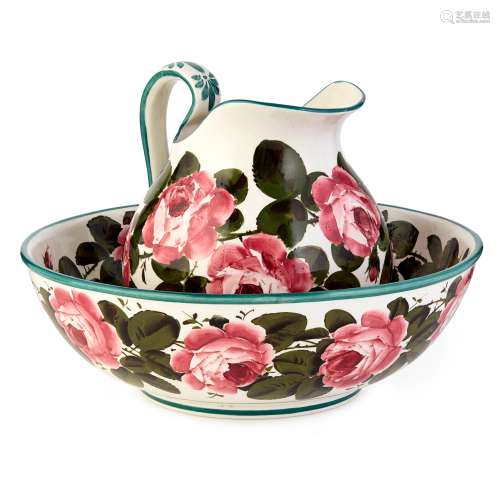 A WEMYSS WARE EWER AND BASIN ‘CABBAGE ROSES’ PATTERN, CIRCA 1900