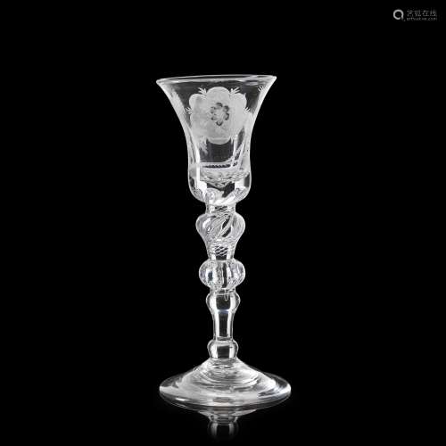 A UNUSUAL JACOBITE WINE GLASS 18TH CENTURY