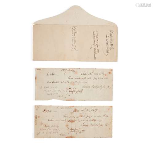 SCOTT, SIR WALTER & JAMES BALLANTYNE & CO. TWO ORDERS FOR PAYMENT FROM JAMES BALLANTYNE & CO., 1817