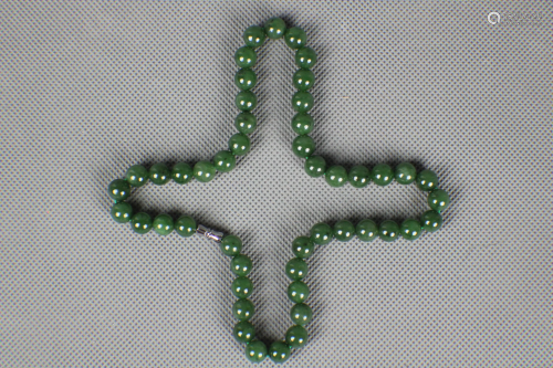 A HeTian Green Jade Necklace with two pendants
