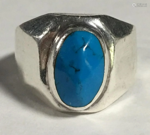 Mexico Sterling Silver And Turquoise Ring, Marked