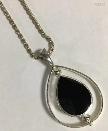 Sterling Silver Necklace With Black Onyx Pendant