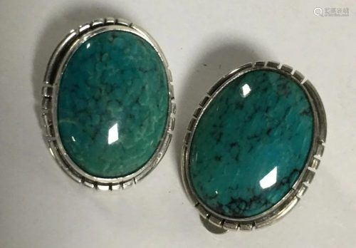 Pair Of Martinez Sterling & Turquoise Earrings,