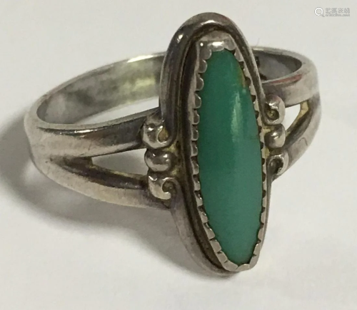 Sterling Silver And Turquoise Ring, Marked Sterling.