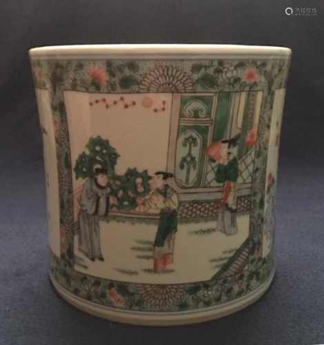 Chinese Wucai Porcelain Brushpot from Qing …