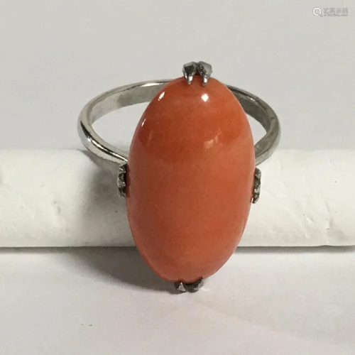 A Coral Silver Ring, coral, 0.85x0.5â€, size, 6.25