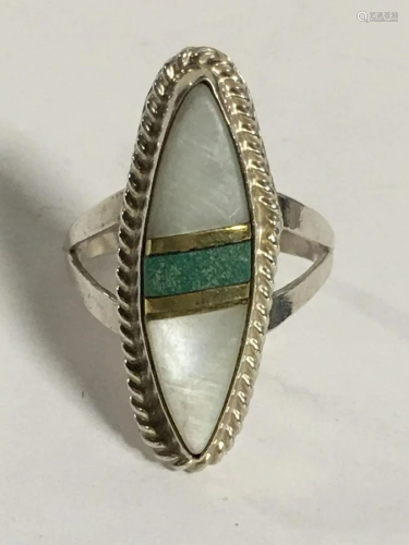 Sterling Silver, Turquoise & Mother Of Pearl Ring, 4.1