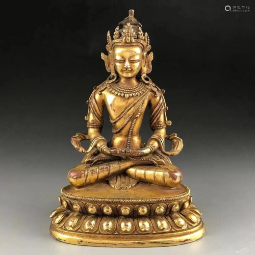 Qing dynasty golden bronze Buddha H 10.5 cm