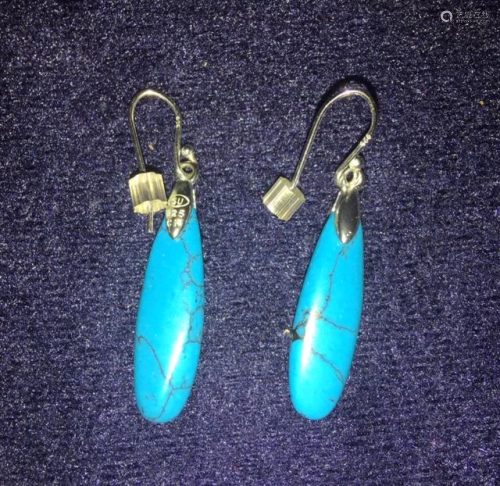 Navy Blue Turquoise Earrings w/925 silver hooks,