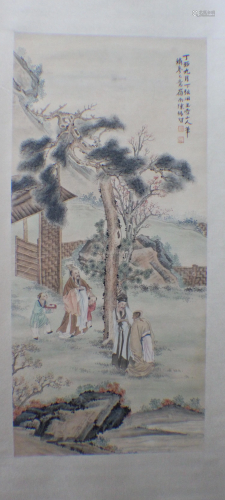 A Chinese Painting Scroll of Old Men under Pinet…