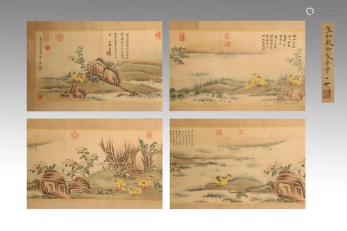 INK AND COLOR HANDSCROLL PAINTING OF F…