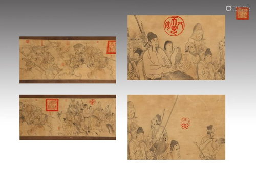 INK ON SILK HANDSCROLL PAINTING 'FIG…