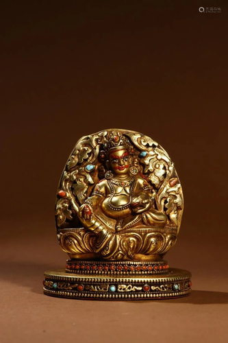 GILT BRONZE BUDDHA FIGURE OF YELLOW JAMBALA