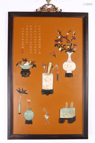 FRAMED GEMSTONE INLAID 'OBJECTS' HANGING …