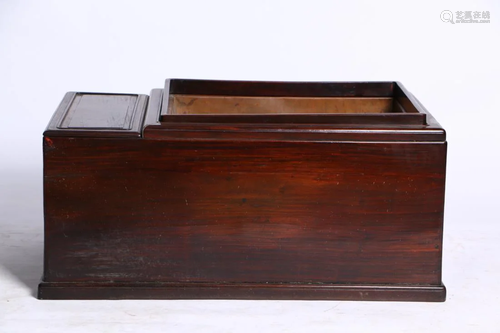 CHINESE ROSEWOOD CARVING OF ICE VESSEL BOX