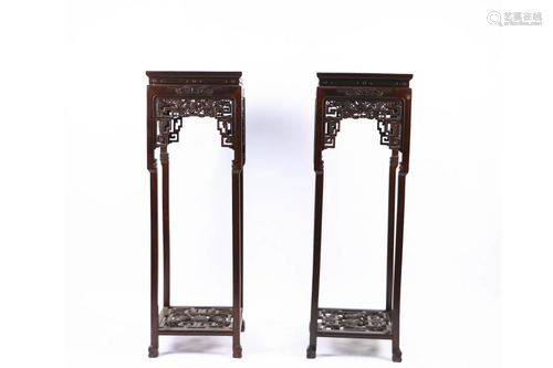 PAIR OF CARVED ZITAN WOOD RECTANGULAR STANDS