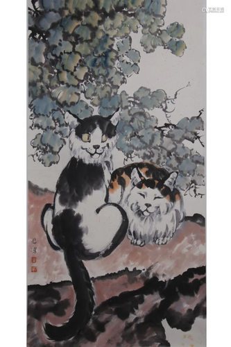 INK AND COLOR PAINTING OF CATS COUCHI…