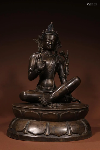 SILVER INLAID BRONZE BUDDHA FIGURE OF TARA