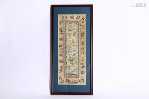 FRAMED BLUE EMBROIDERY HANGING PANEL