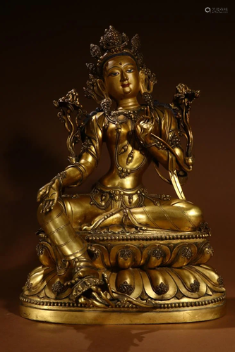 GILT BRONZE BUDDHA FIGURE OF TARA