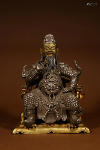 GILT SILVER FIGURE STATUE OF GENERAL GUANYU