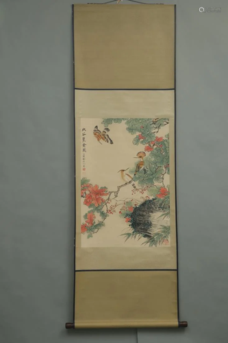 CHINESE PAINTING OF BIRDS PERCHING ON BRANCH