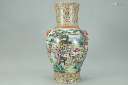 FAMILLE ROSE FIGURE PORCELAIN VASE