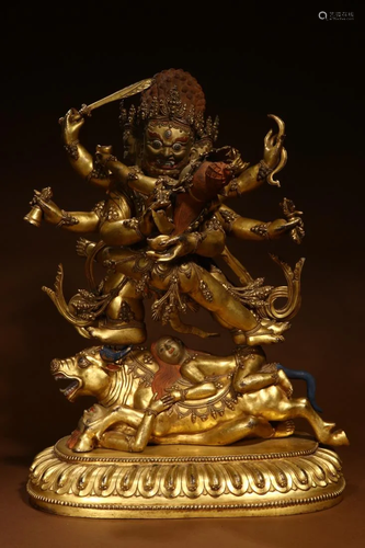 GILT BRONZE BUDDHA FIGURE IN YAB-YUM