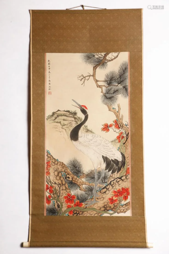 CHINESE PAINTING OF CRANE AND PINE TREE