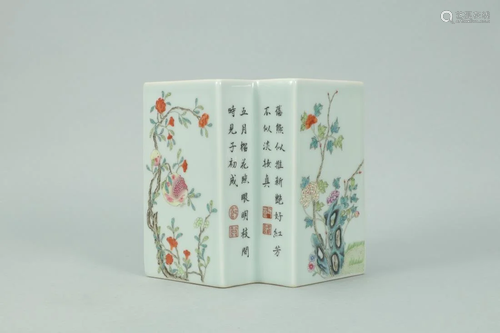 FAMILLE ROSE FLOWER & BUTTERFLIES BRUSH POT