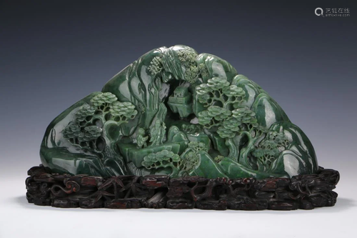 JASPER JADE CARVING 'PINE AND MOUNTAIN' BOU…