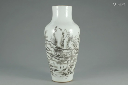 A CHINESE INK-DECORATED LANDSCAPE VASE