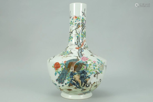 FAMILLE ROSE FLOWER AND BIRDS PORCELAIN VASE