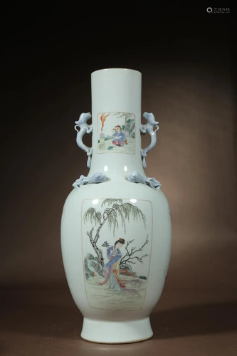 FAMILLE ROSE 'LADIES AND TREE' PORCELAIN VASE