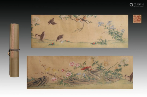 CHINESE HANDSCROLL PAINTING OF BIRDS AND FLO…