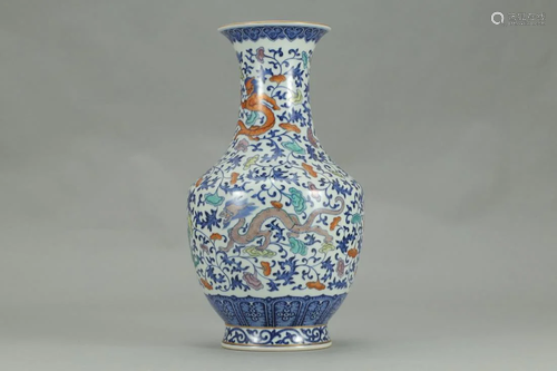 DOUCAI FLOWER & DRAGON PORCELAIN VASE