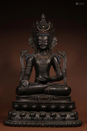 SILVER INLAID BRONZE BUDDHA FIGURE OF TARA