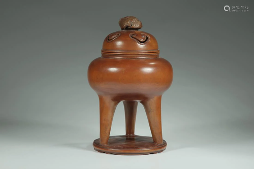 CHINESE BOXWOOD CARVING TRIPOD CENSER